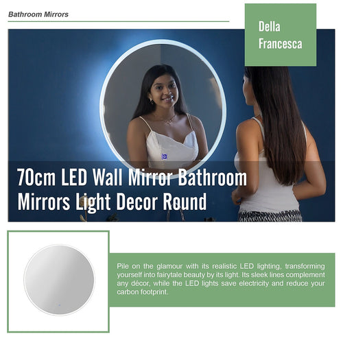 70cm Round LED Bathroom Vanity Mirror – Wall-Mounted with Touch Sensor & Colour Temp Control