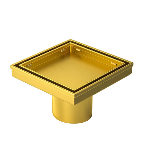15 x 15cm Square Shower Drain with Tile Insert Grate – Gold Stainless Steel