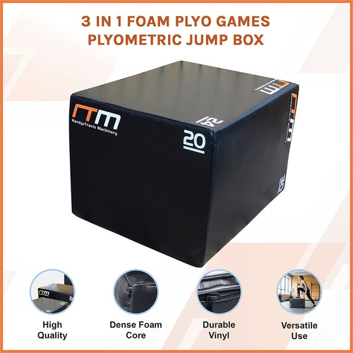3-in-1 Foam Plyometric Jump Box – Fitness Training Plyo Games Box for Cardio & Strength