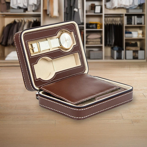 4 Watch Box Display Travel Case PU Leather 