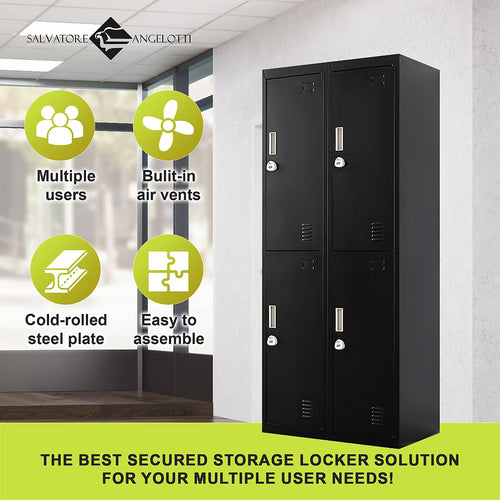 2x2 Door Black Metal Locker – Secure Storage with 3-Digit Combination Lock
