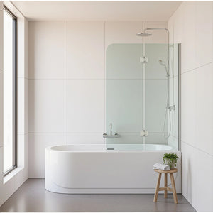 120cm Frameless Glass Bath Screen with Channel and Stainless Steel Hinges- Chrome