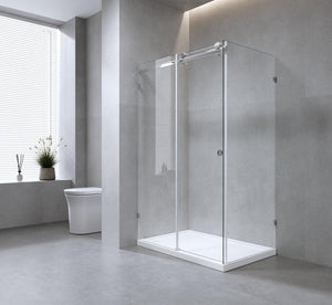150x80cm Frameless Glass Sliding Corner Shower with Gold Rail and Hardware