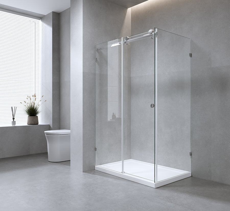 140x80cm Frameless Glass Sliding Corner Shower – With Nickel Rail and U-brackets for Contemporary Bathrooms
