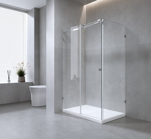 150x100cm Frameless Glass Sliding Corner Shower – With Black Rail and U-brackets for Contemporary Bathrooms