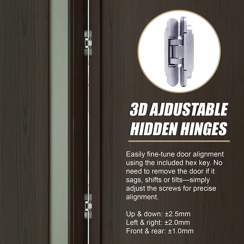 Hidden Door Hinges 180° Heavy Duty 3D Adjustable Silver 40kg Capacity