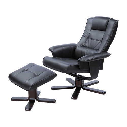 PU Leather Massage Chair Recliner Ottoman Lounge Remote - Black