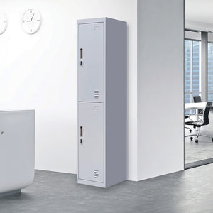 Grey 2-Door Locker for Office Gym Shed School Home Storage - Padlock-operated