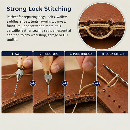Leather Sewing Kit with Speedy Stitcher Awl, Waxed Thread & Repair Needles for Leather, Canvas & Upholstery