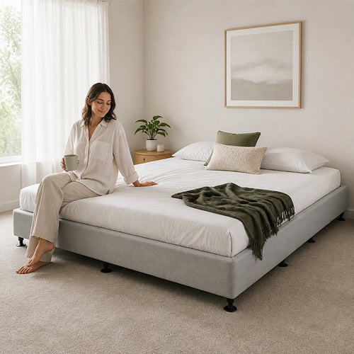 King Slatted Ensemble Bed Base - Grey Linen Breathable Cover