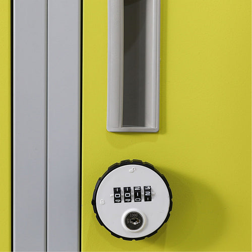 12-Door Steel Locker – Grey with Yellow Door, 4-Digit Combination Lock
