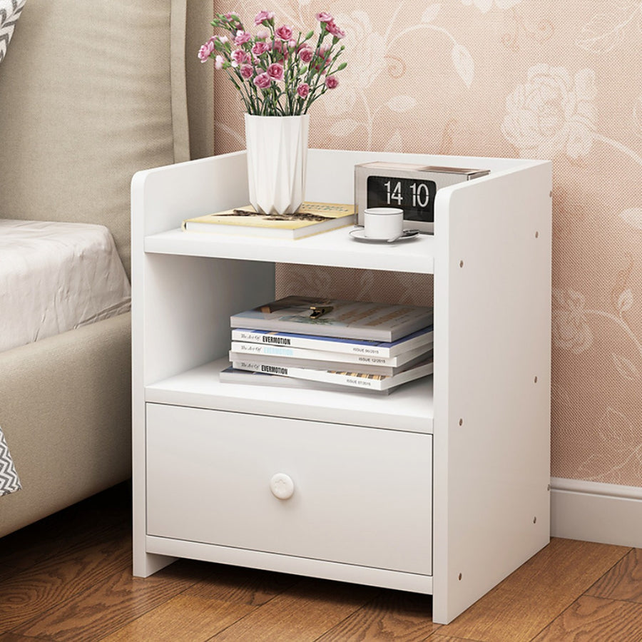 Bedside Table with Drawer & Open Shelves | White 36 x 30 x 45cm