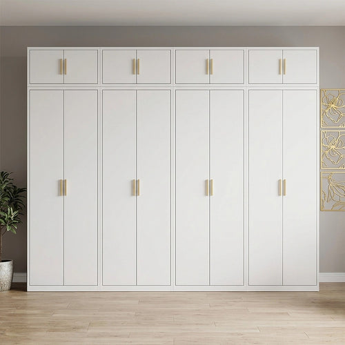 320x240cm 8-Door White Steel 2 Hanging and 2 Shelf Wardrobe with Gold Handle Storage Cabinet