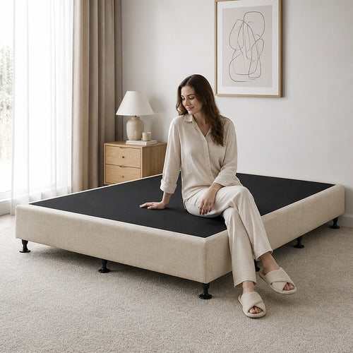 Queen Slatted Ensemble Bed Base - Sand Linen Breathable Cover