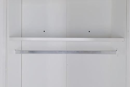 4 Door White Wardrobe Cabinet – Hanging Rail, Shelves & White Handles