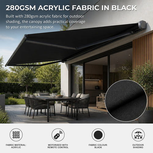 Motorised Folding Arm Awning 5x3m | Full Cassette Black