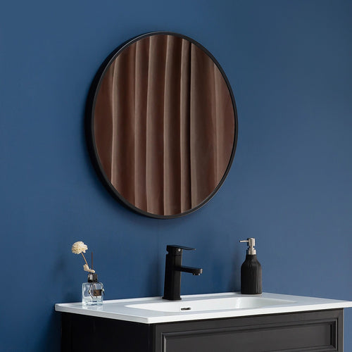 80cm Round Wall Mirror Bathroom Makeup Mirror by Della Francesca - Black