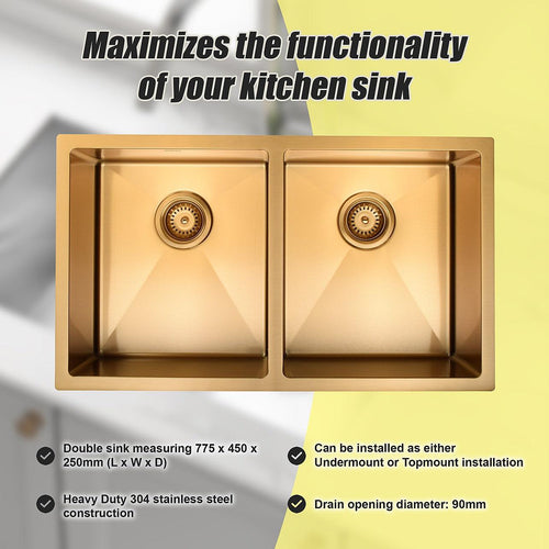 775x450mm Stainless Steel Handmade 1.5mm Sink with Waste in Gold with sand-finish Finish