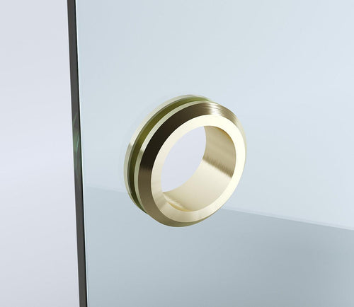 100x70cm Corner Frameless Shower Screen with Gold Channel and Brass Hinges, Round Handle