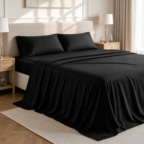 Queen 4 Piece Microfiber Sheet Set Deep Pocket Black