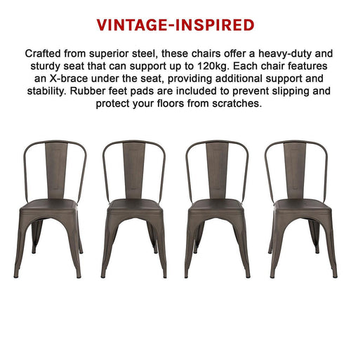 4x Kitchen Dining Chairs Stackable Vintage Metal Chair Backrest Side Chair