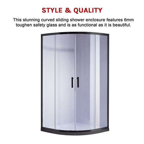 Curved Sliding Shower Screen 90x90cm – Black with White Base, 580mm Radius