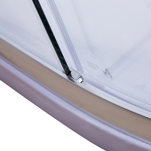 Curved Sliding Shower Screen 90x90cm – Chrome with White Base, 580mm Radius
