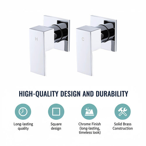 Bathroom Shower Bath Hot and Cold Square Mixer WATERMARK Certified - Chrome