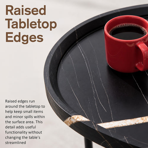 C-Shaped Side Table – Black Faux Marble for Small Spaces