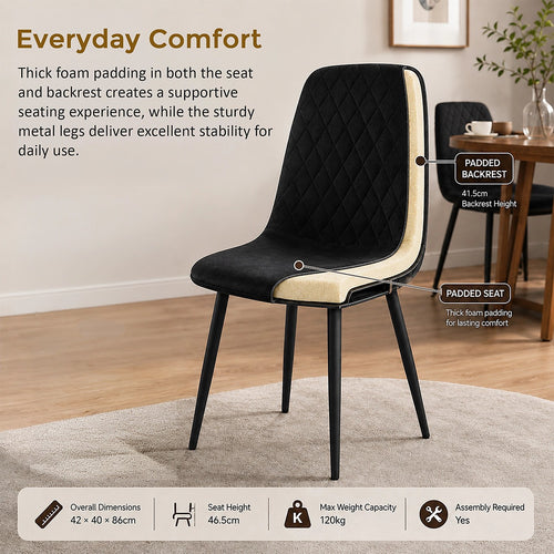 Dining Chair Set of 4 Faux Suede Upholstered Metal Legs Padded Kitchen Dining Chairs Suede Black