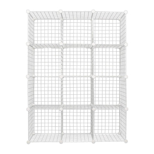 12 Cube Wire Grid Organiser Bookcase Storage Cabinet Wardrobe Closet White