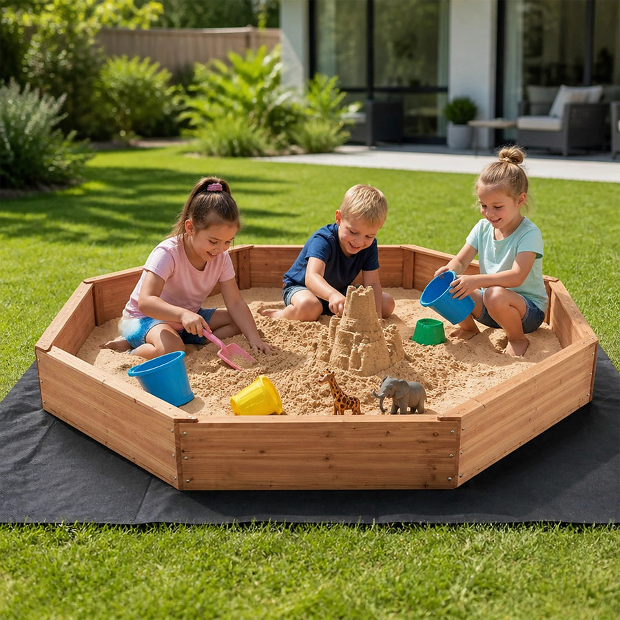 Large Wooden Sandpit – Octagonal Design with Tarp Cover