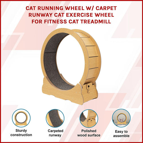 Cat Running Wheel w/ Carpet Runway Cat Exercise Wheel for Fitness Cat Treadmill 