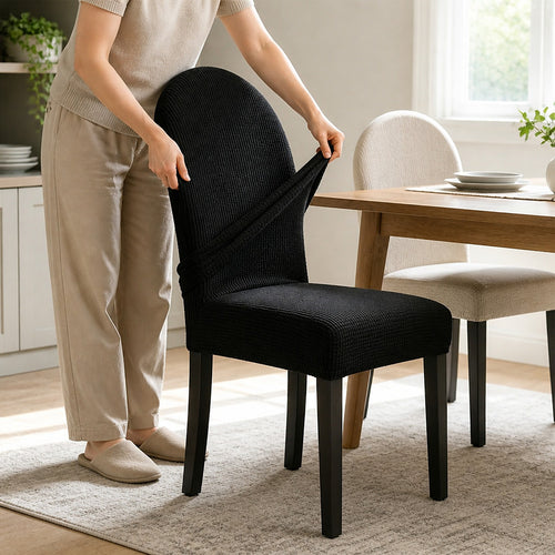 Dining Chair Covers 6 Pack Black Stretch Jacquard Washable Slipcovers