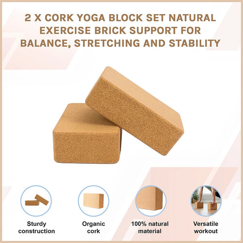 2 Pack Cork Yoga Block Non Slip Exercise Brick