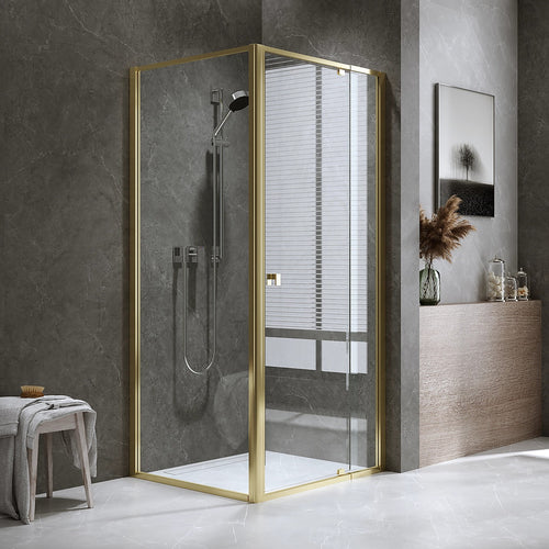 Adjustable Semi Frameless Shower Screen Front: (74~82)x195cm with Gold Hardware and Side: (77~80)x195cm