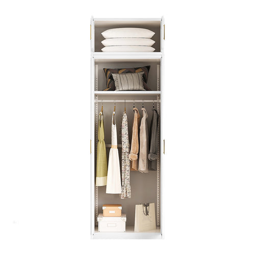 80x240cm 2-Door White Steel Hanging Wardrobe with Gold Handle Storage Cabinet