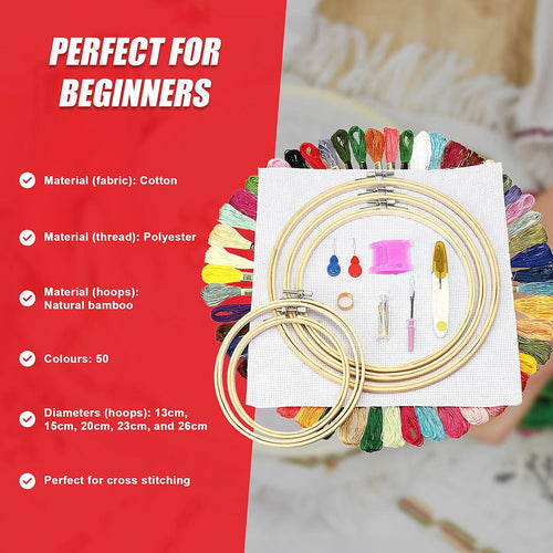 Embroidery Starter Kit Cross Stitch Kit DIY Hand Craft Stitch 50 Color Kit