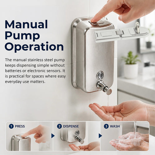 Stainless Steel Soap Dispenser - 1000ml Wall-Mounted Manual Pump