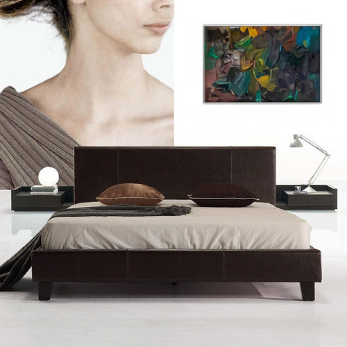 Queen Bed Frame Brown PU Leather