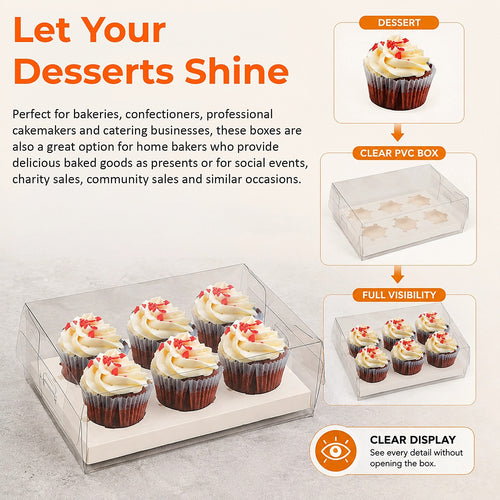Cupcake Boxes 10-Pack – Clear PVC Dessert Packaging