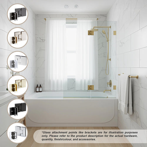 100cm Frameless Glass Bath Screen with Brass Brackets - Chrome