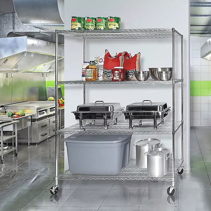 Modular Wire Storage Shelf 1500 x 450 x 1920mm Steel Shelving - Carbon Chrome Plated with Wheels