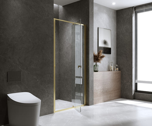 Adjustable Semi Frameless Shower Screen Front: (98~106)x195cm with Gold Hardware and No Side Return