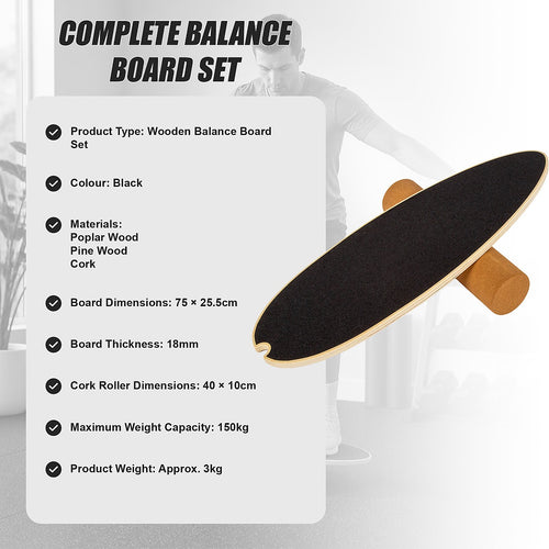 Surf Style Balance Board with Cork Roller Wooden Wobble Board 150kg