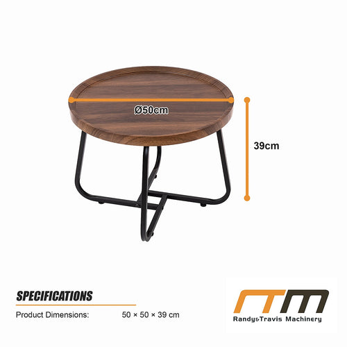 Round Side Table with Wood-Look Tray Top & Black Frame