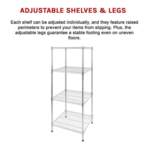 Modular Wire Storage Shelf 350 x 350 x 1800mm Steel Shelving - Carbon Chrome Plated
