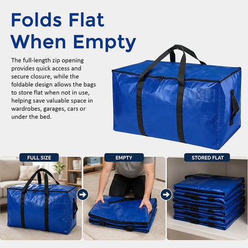 88L Heavy Duty Moving Storage Bags 6 Pack Reinforced Carry Bags with Handles, Straps & Zip for Clothes, Bedding & Moving