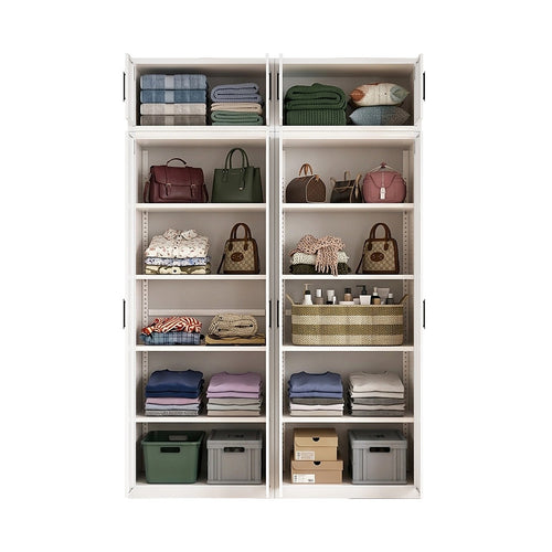 160x240cm 4-Door White Steel Shelf Wardrobe with Black Handle Storage Cabinet