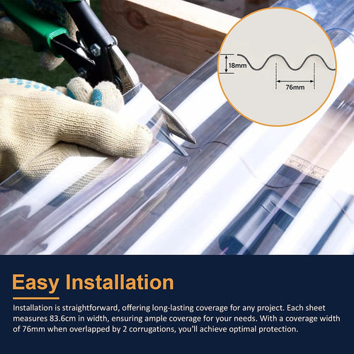 0.8mm Polycarbonate Corrugated Roofing Sheets 836x2000mm 10pk – UV-Resistant Clear Panels for Durable Coverage